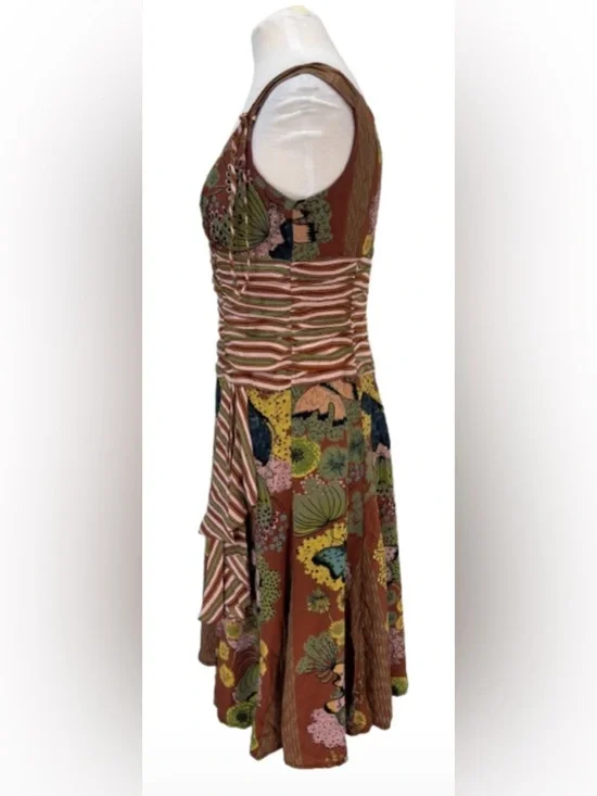 Nanette Lepore Brown and Green Silk Midi Dress - Picture 3 of 6